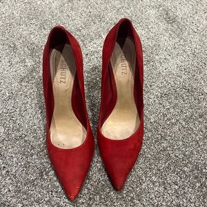 SCHUTZ red suede heels size 8.5